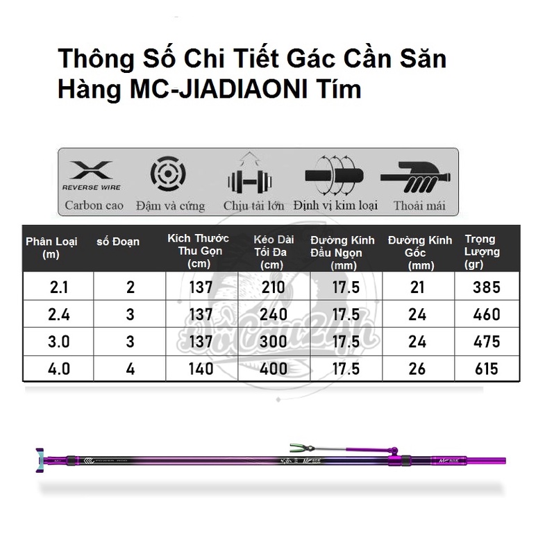 Gác Cần Câu Đài Săn Hàng MC-JIDIAONI Màu Tím Độ Cứng 20H