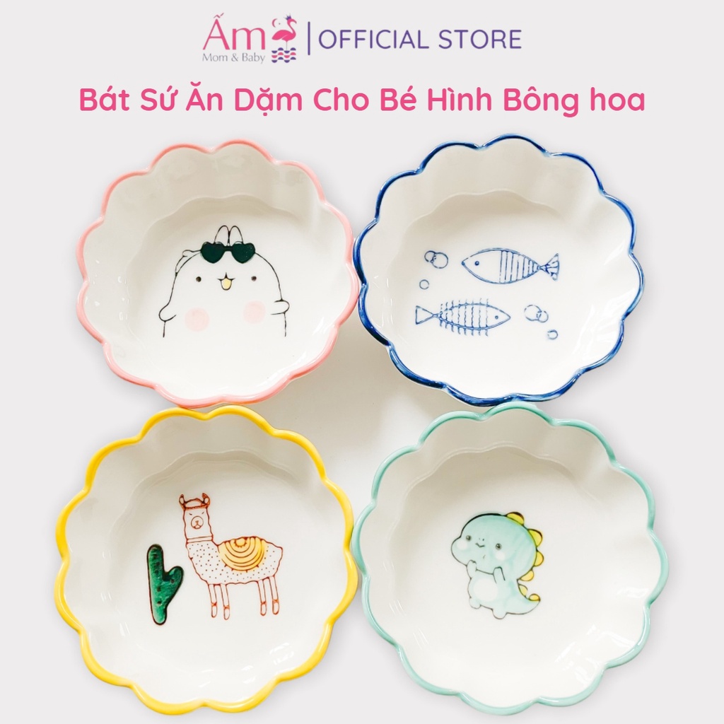 Bát Ăn Dặm Cho Bé  Bằng Sứ Có Viền  Hình Hoa Màu Sắc Bắt Mắt Dễ Thương Ấm Gift Decor Chịu Được Nhiệt Độ Cao