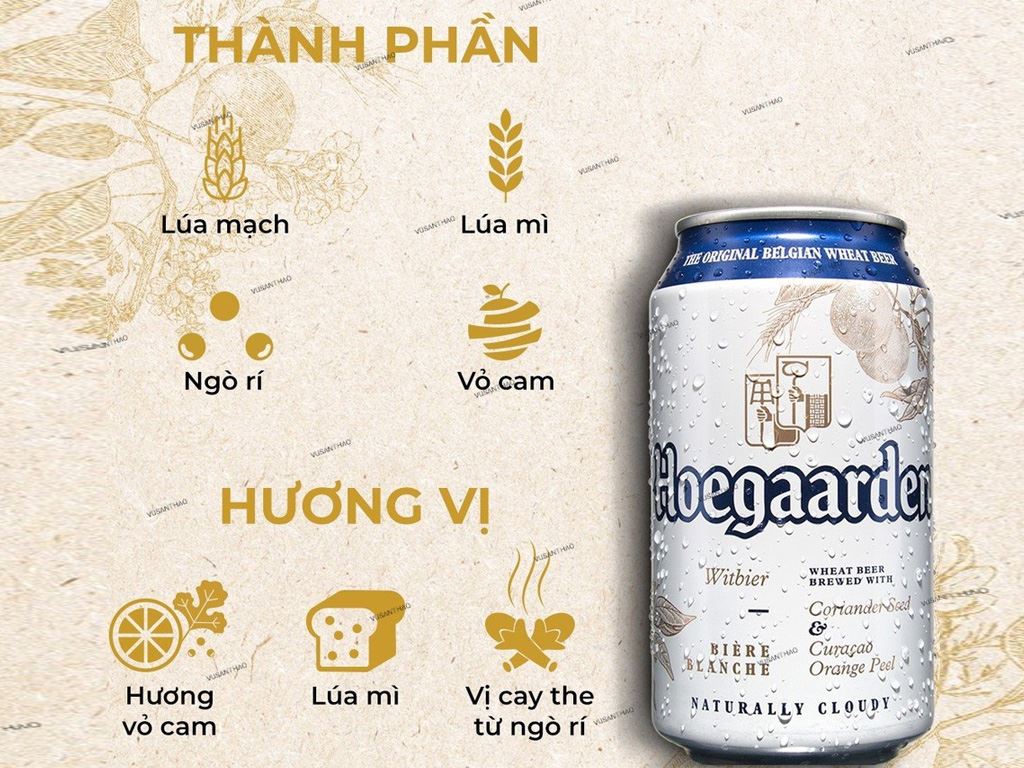 Bia Hoegaarden white bỉ thùng 24 lon  / Lốc 6 lon Bia Bỉ Hoegaarden Original 330ml