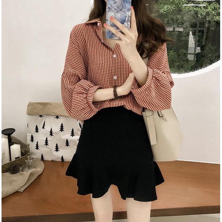 Fashion Women Top Long Sleeved Plaid Shirt | BigBuy360 - bigbuy360.vn