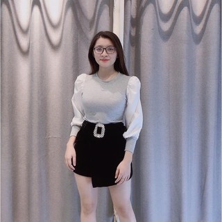 Áo len zip tay phồng voan