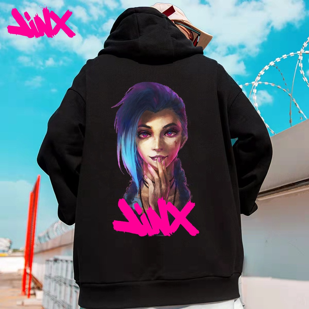 Spot LOL Áo Hoodie Dáng Rộng In Hình Game Liên Minh Huyền Thoại Jinx Giản Dị Hợp Thời Trang Cho Nam