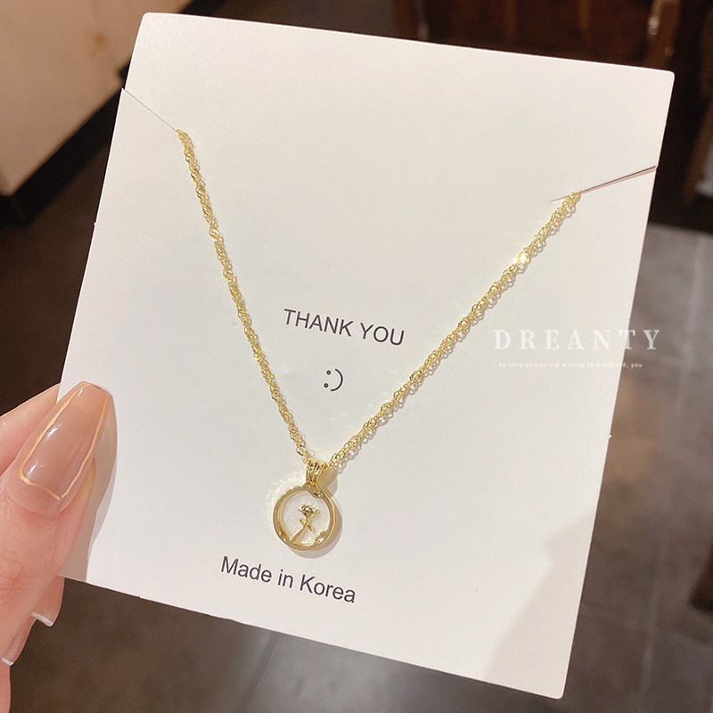 Dây Chuyền Mặt Tròn Họa Tiết Hoa Thời Trang Hàn Quốc Đơn Giản Dễ Phối Đồ