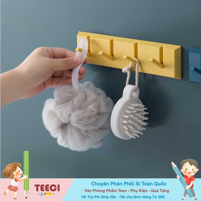 Bộ 4 Móc Dán Tường Siêu Dính Không Đóng Đinh Treo Đồ Dùng Chìa Khóa Balo Túi Xách Màu Trơn Trang Trí A174