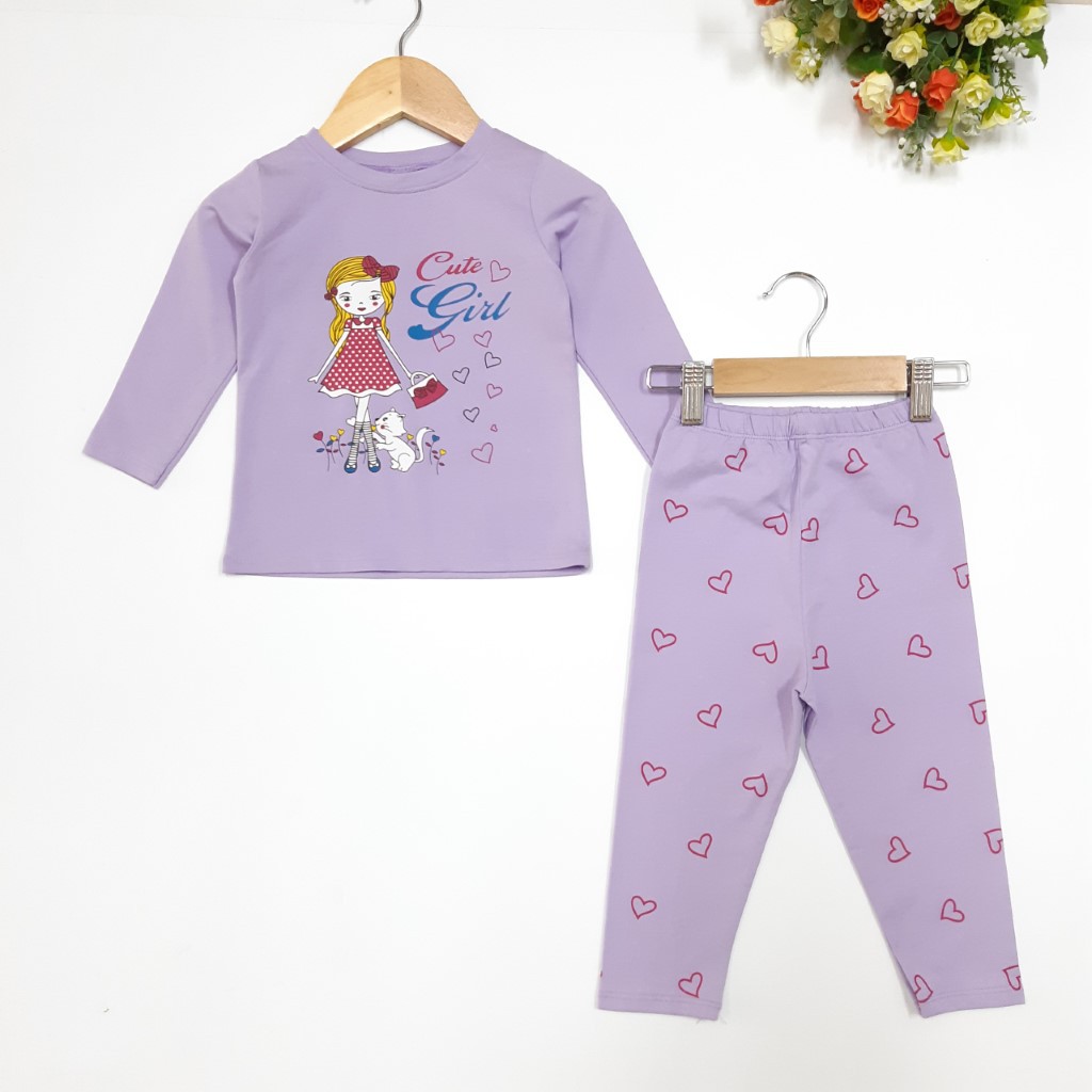 DG49-BT-13- Bộ bé gái dài tay, chất cotton, màu tím, in hình GIRL CUTE, Made in Vietnam, size từ 10kg-15kg