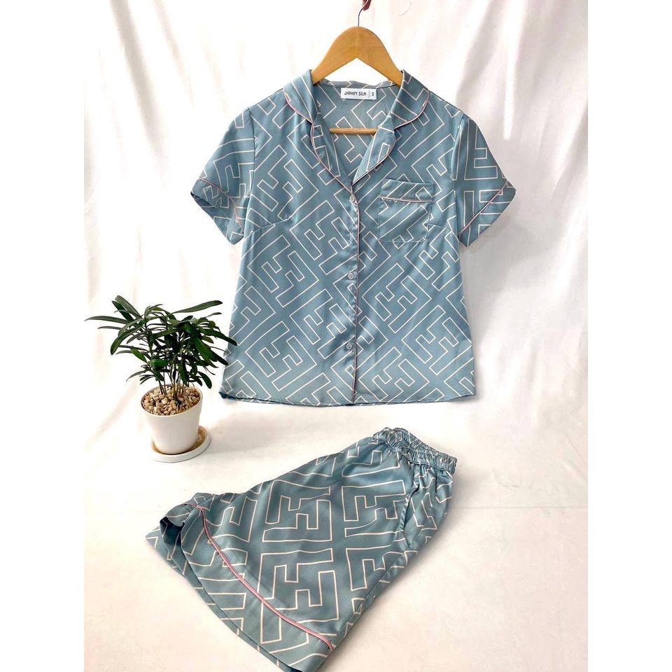 JAPAN SILK - Bộ cộc pijama lụa Nhật họa tiết lá cành duyên dáng