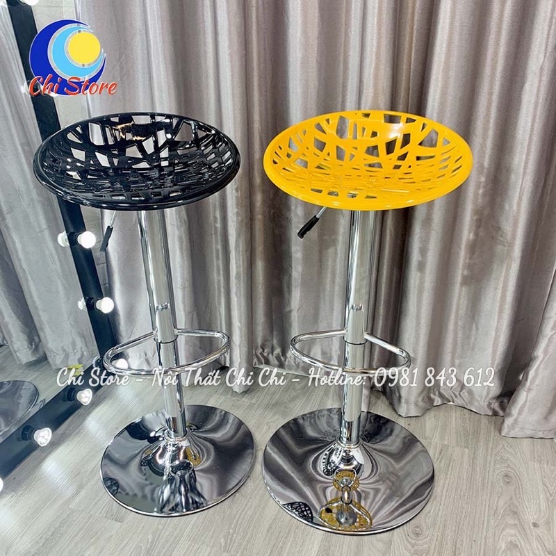 Ghế Quầy Bar, Ghế Chụp Hình, Livestream Mẫu Nhựa Lưới Chân Inox Điều Chỉnh Độ Cao 60-80cm Và Xoay 360 Độ