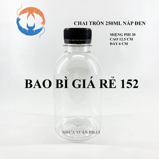 Chai nhựa pet tròn nắp đen 250ml