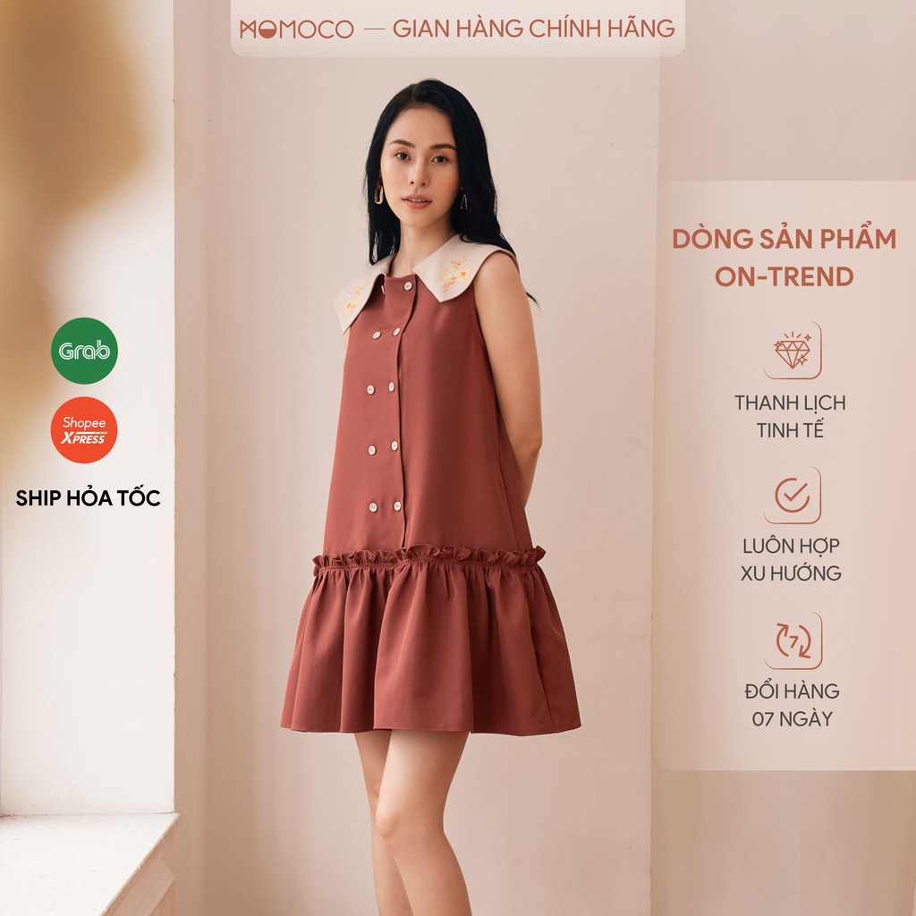 Đầm Thiết Kế Nữ MOMOCO Tùng Nấm Sát Nách 2 Khuy Giả Cổ Pha Màu Chất Tuýt Si Nhẹ M2788