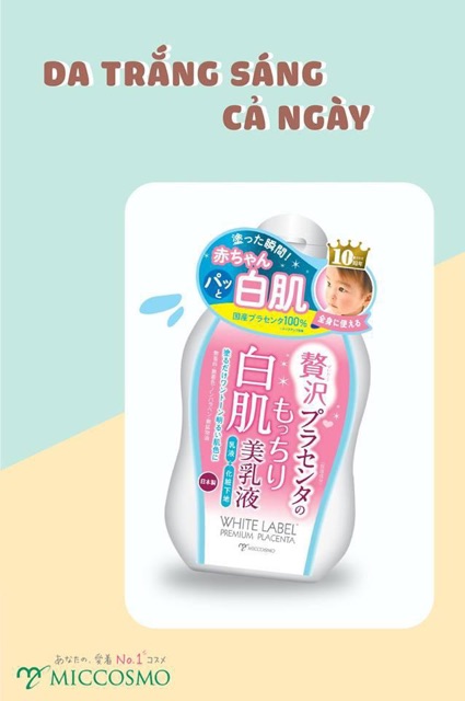 [CHÍNH HÃNG] [QUÀ] Sữa Dưỡng Trắng Da Cấp Tốc Từ Nhau Thai Dành Cho Da Mặt Và Body WHITE LABEL PREMIUM PLACENTA MILK