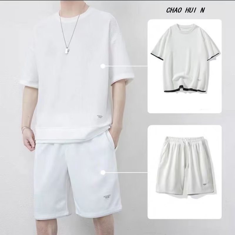 Set Đồ Mùa Hè 2 Món Gồm Áo Thun Tay Cộc Cổ Tròn + Quần Ngắn Thời Trang Cho Nam Size M-5xl