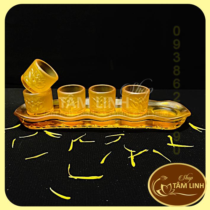 Bộ án 5 ly nước thờ cúng bằng lưu ly vàng siêu đẹp...