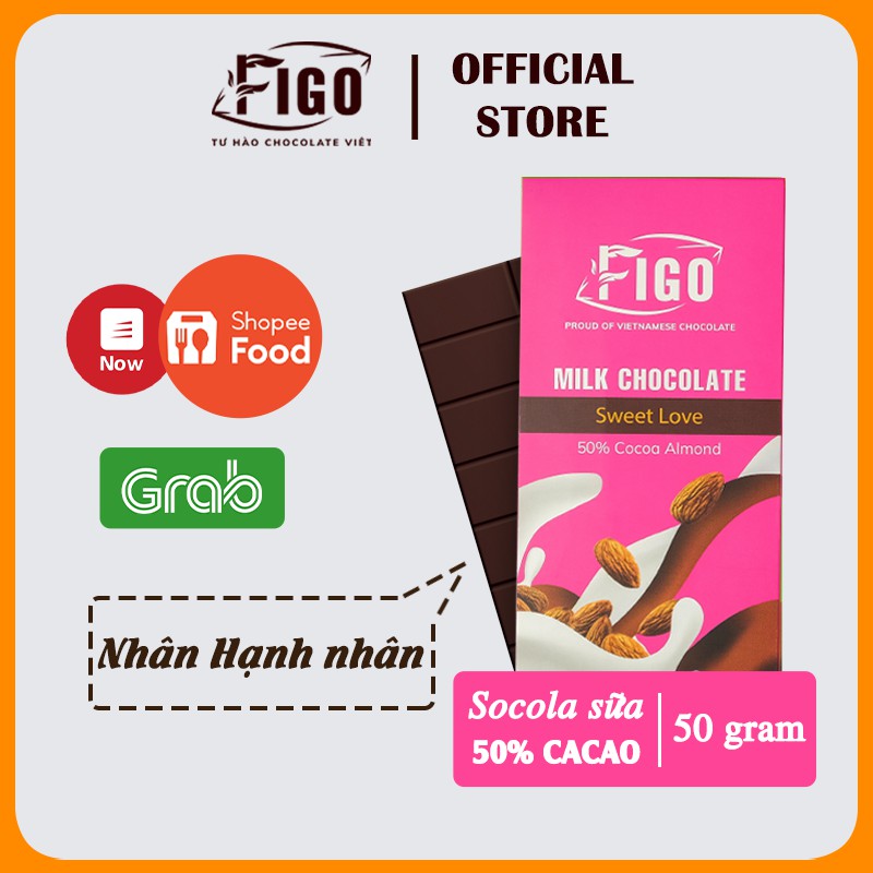 [MUA 6 HỘP TẶNG 1 HỘP 20GR] 6 Hộp Socola sữa 50% Cacao 50GR, Milk Chocolate nhân Hạt dinh dưỡng nhẫn hiệu FIGO thanh 5