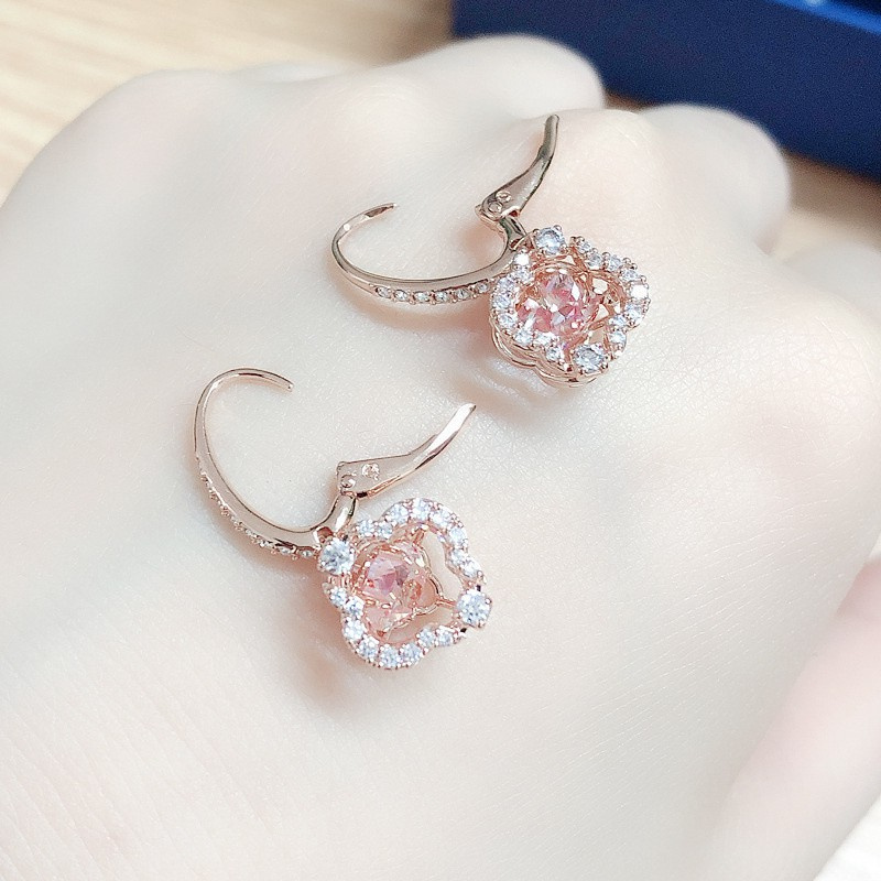 Swarovski Bông Tai Mạ Vàng Hồng Đính Đá Lấp Lánh