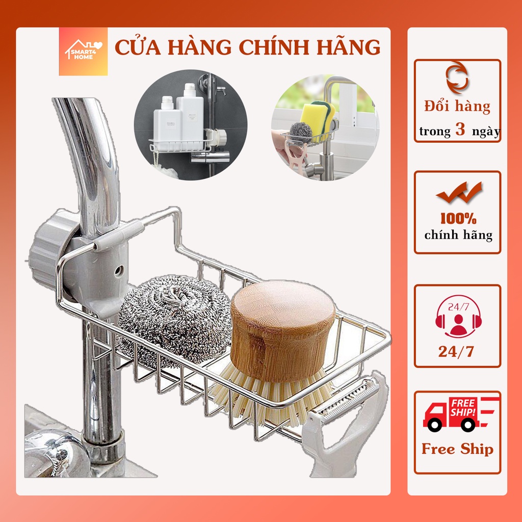 Kệ gắn vòi sen để đồ rửa bát, Giá treo bồn rửa bát inox 304 cao cấp đựng giẻ rửa chén bát tiện lợi