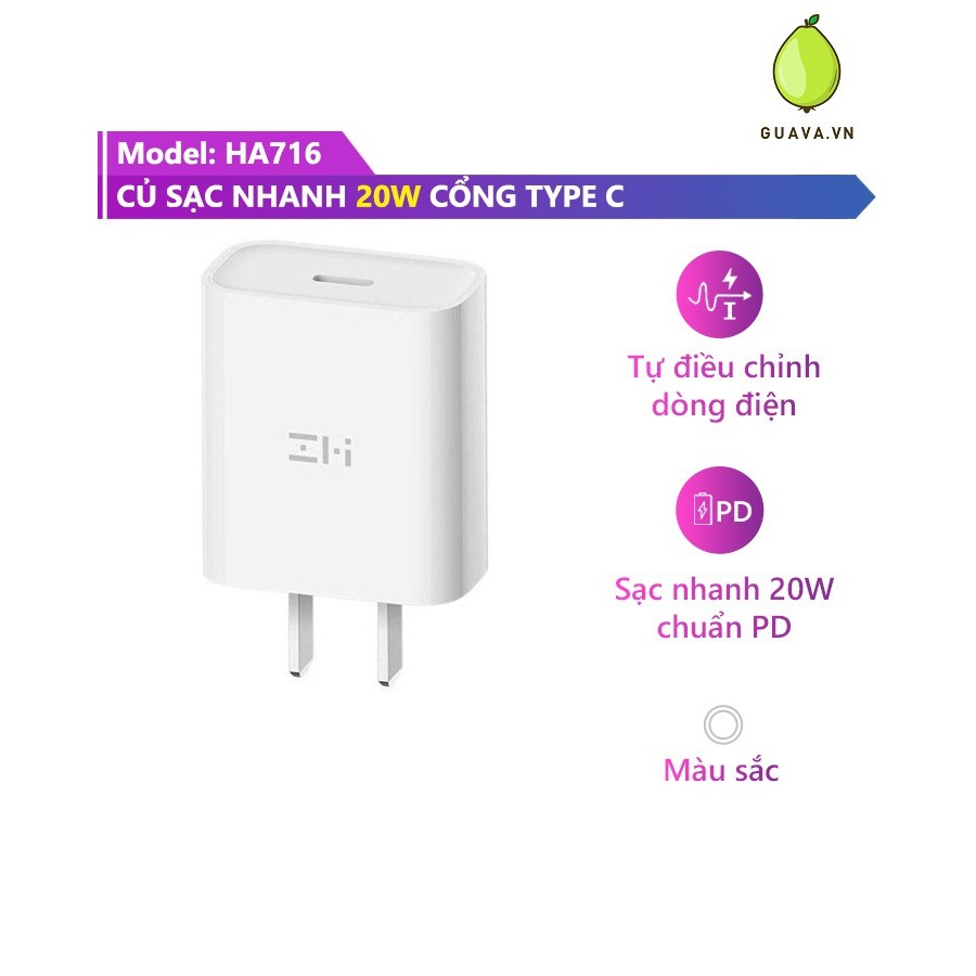 Sạc nhanh ZMI HA716 PD 3.0 20w + dây AL870 1m Lightning chuẩn MFI cho các dòng Iphone 12