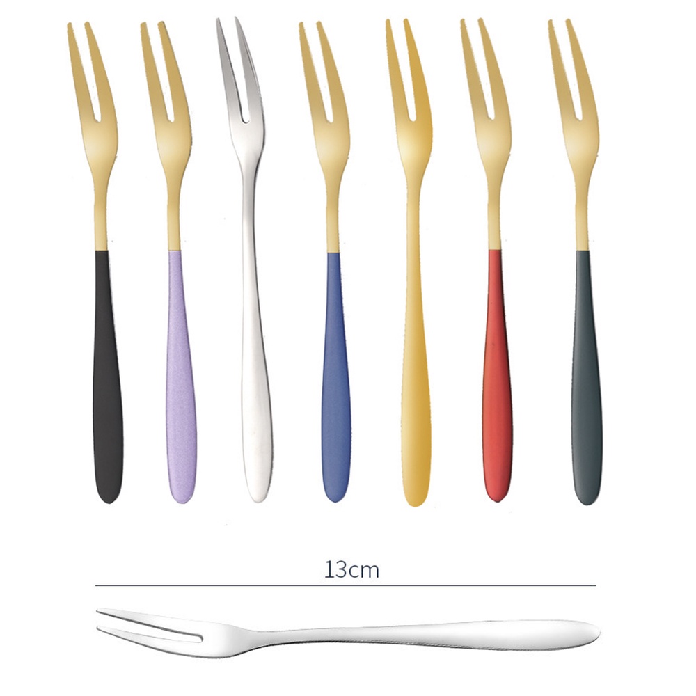 Nĩa Ăn Trái Cây Mini Bằng Thép Không Gỉ Với Tay Cầm Nhiều Màu Tùy Chọn