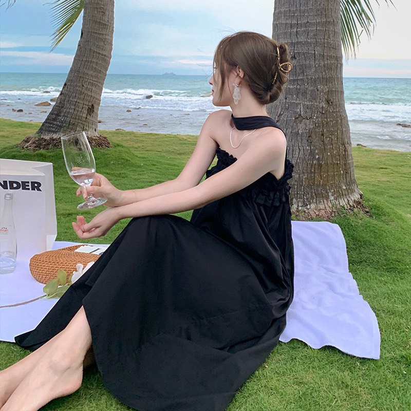 (Ảnh thật) Váy maxi chất thô bo chun kèm dây cổ the.sweaterweather TSW