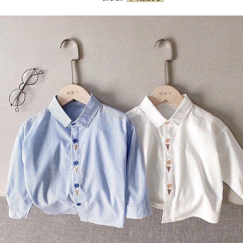Áo Sơ Mi Cotton Tay Dài Thời Trang Xuân Thu Phong Cách Hàn Quốc Cho Bé Trai