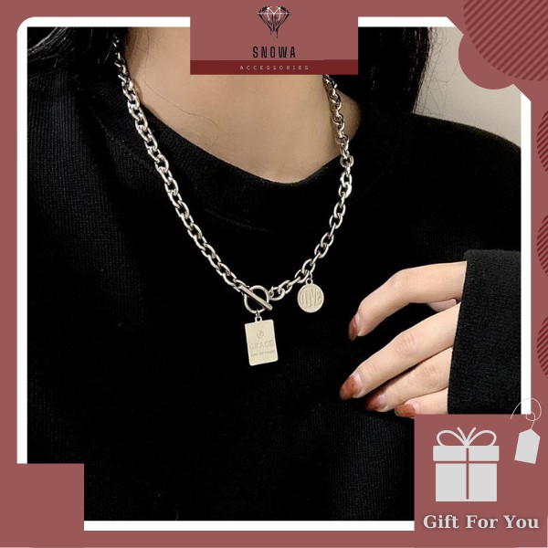 Vòng cổ choker, dây chuyền bạc titan nam nữ cao cấp SNOWA mặt thẻ bài