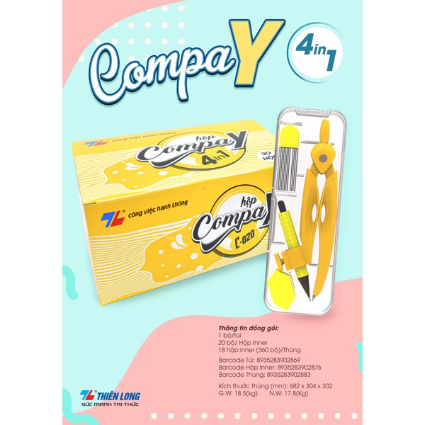 Bộ Compa hộp nhựa 4 in 1 (Compa, bút chì kim, ruột chì, tẩy) YC020