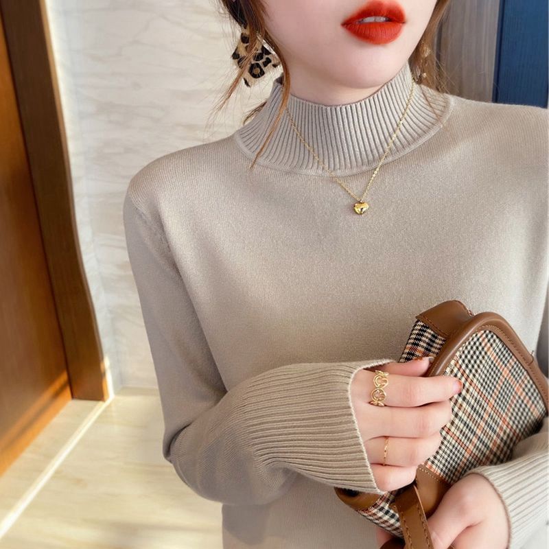 Áo Sweater Dệt Kim Mỏng Cổ Lọ Màu Vàng Thời Trang Thu Đông Mới 2023 Cho Nữ Dễ Phối Đồ