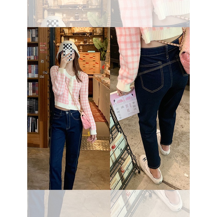 NUZIRO  Áo khoác cardigan  vải dệt kim tay dài kẻ sọc trắng đen