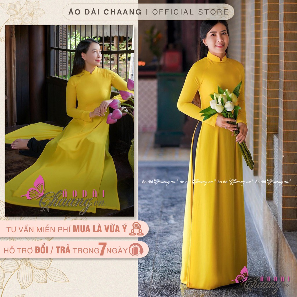 Áo dài 4 tà truyền thống_Chaang_May sẵn áo dài màu vàng cúc xinh tươi, vải đẹp