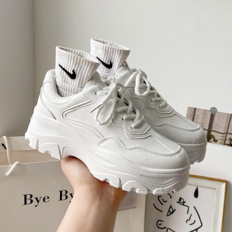 Giày thể thao nữ ulzzang độn đế tăng chiều cao đế hầm hố màu trắng full đen full