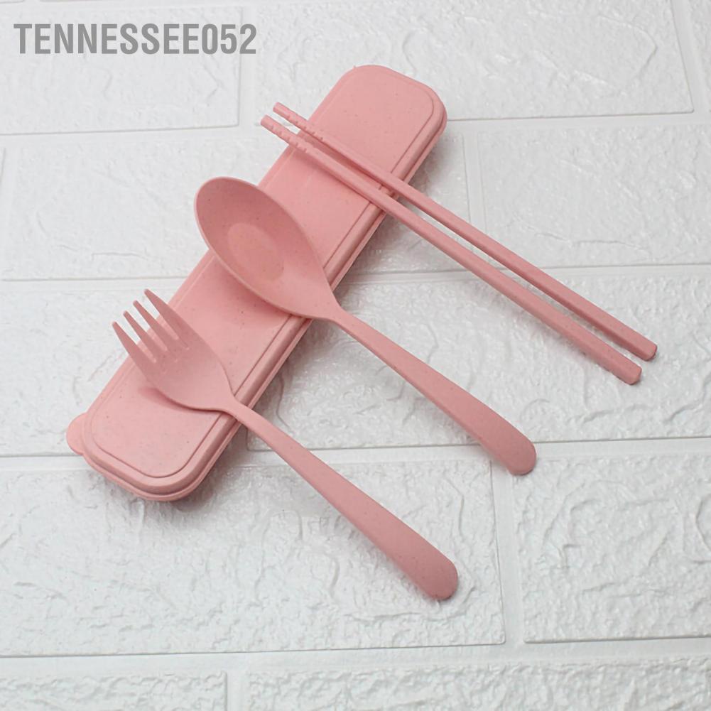 Tennessee052 Wheat Stalk Cutlery Set Dinner Chopsticks Spoon Fork Portable Utensils with Case for Home Office Travel