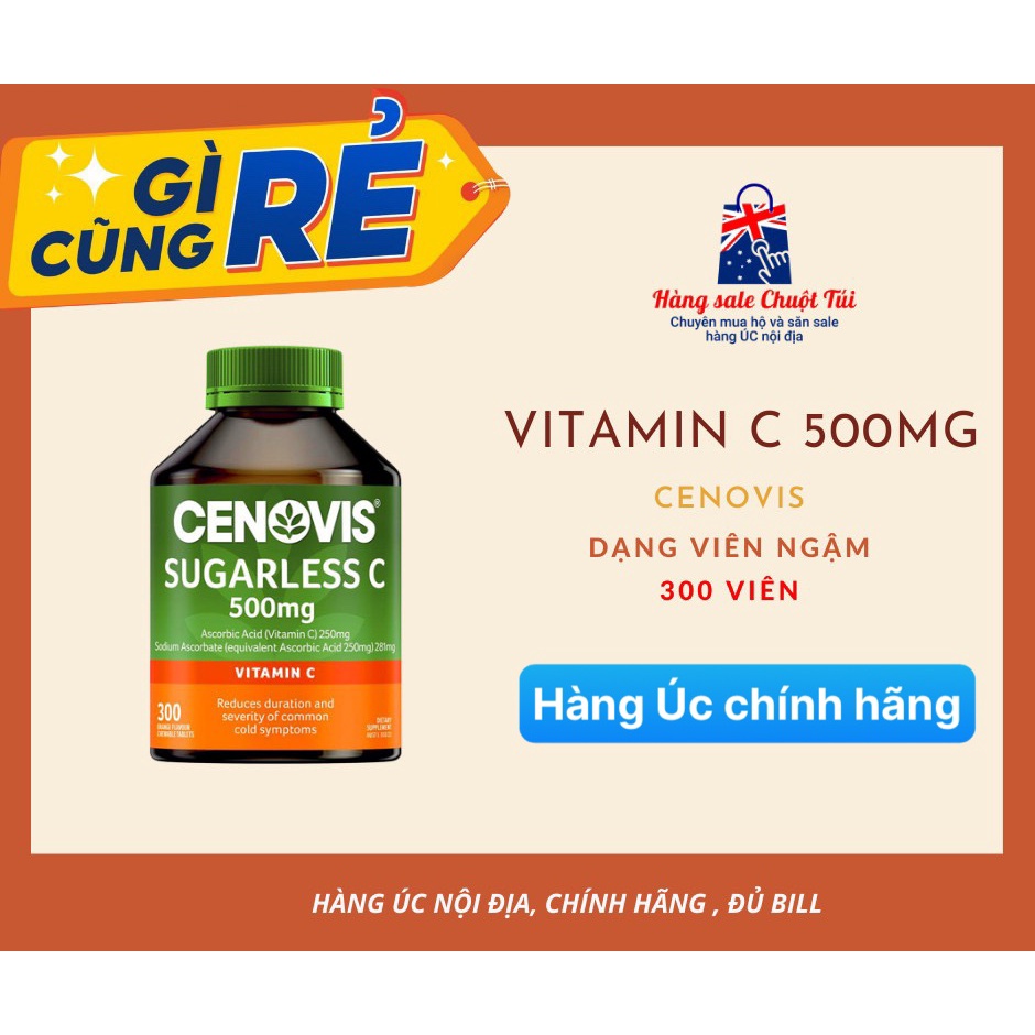 Vitamin C 500mg không đường Cenovis Úc 300 viên - Hàng Úc đủ bill