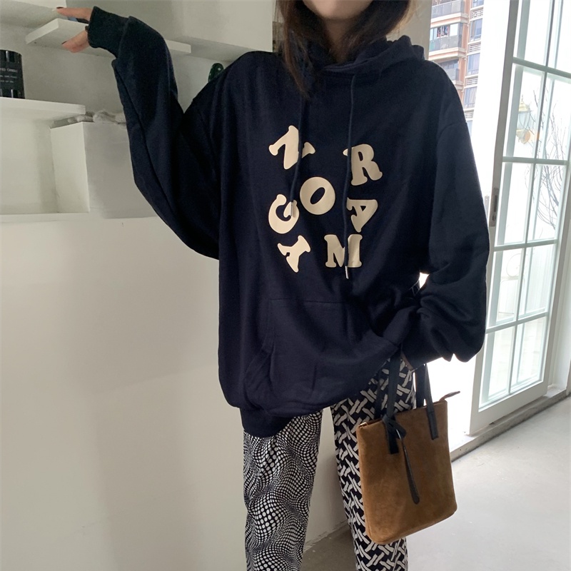 Áo Hoodies Tay Dài Hoạ Tiết Chữ In Phong Cách Hàn Quốc