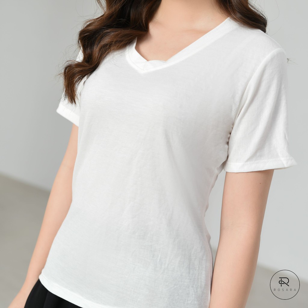 Áo thun nữ trơn cổ tim thời trang Rosara SP82 | BigBuy360 - bigbuy360.vn