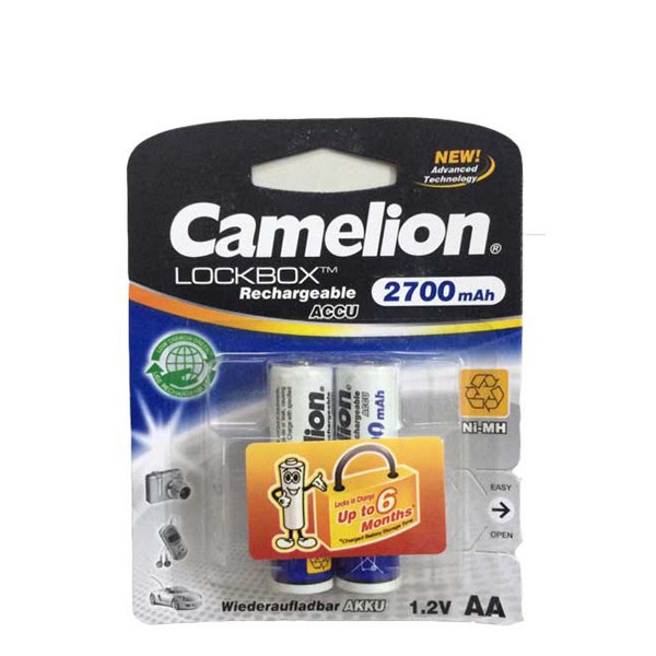 Pin sạc 2a Camelion. Chuyên dùng cho Micro Karaoke. Pin sạc được. 1 vỉ 2 viên. Dung lượng 2700 mAh. Vi Tính Quốc Duy