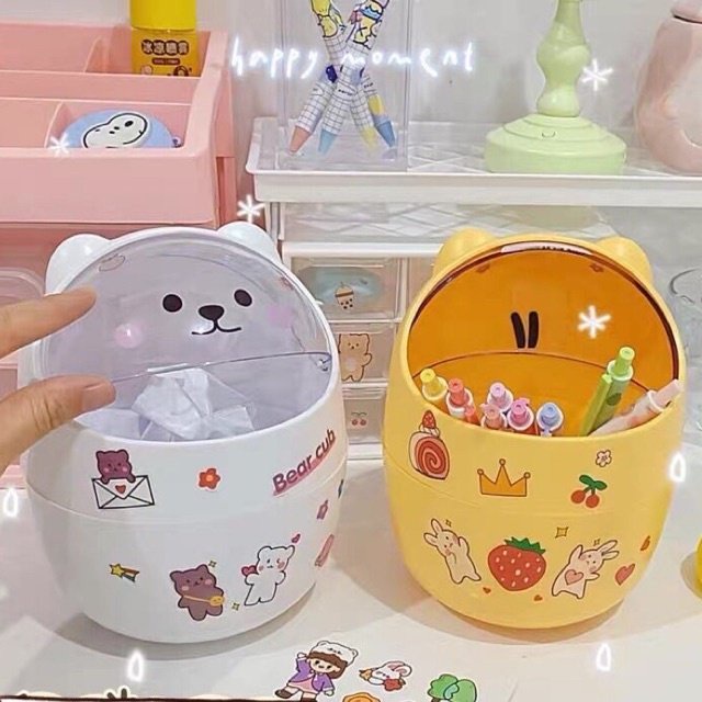 THÙNG RÁC MINI HÌNH MÈO DỄ THƯƠNG ĐỂ BÀN TẶNG KÈM STICKER TRANG TRÍ