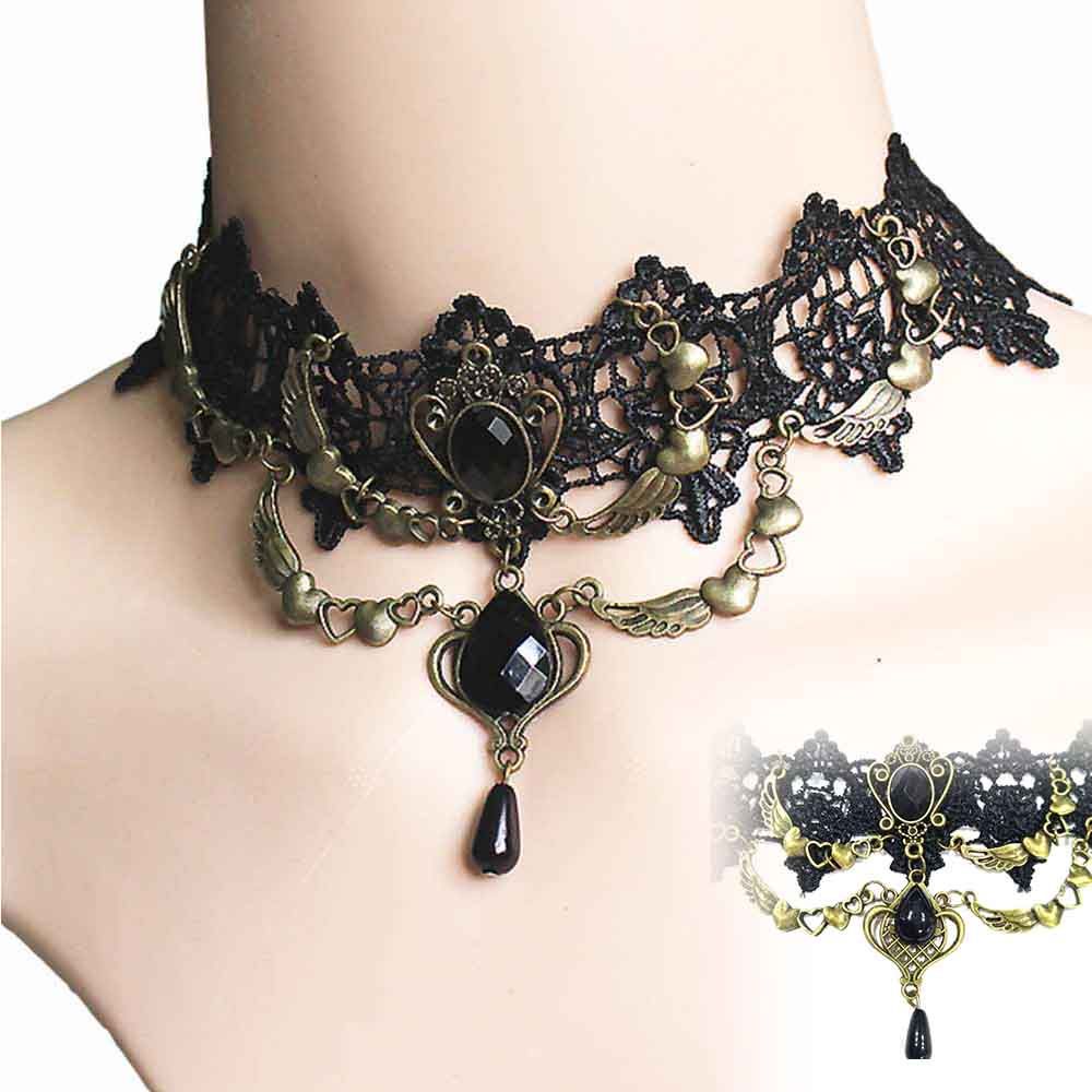 Vòng cổ choker phối ren phong cách Gothic cổ điển thời trang ấn tượng