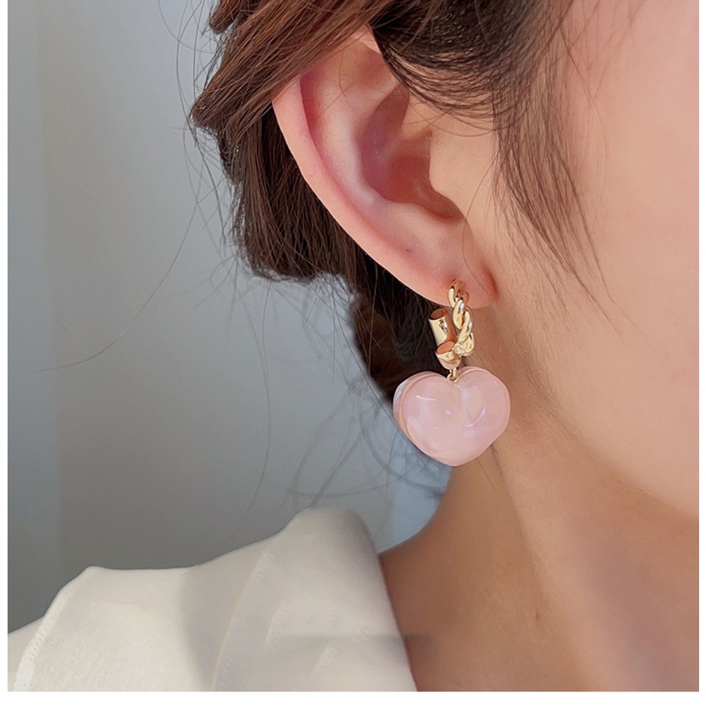 Khuyên Tai Bạc Sterling Hình Trái Tim Màu Hồng 2022 Cho Nữ