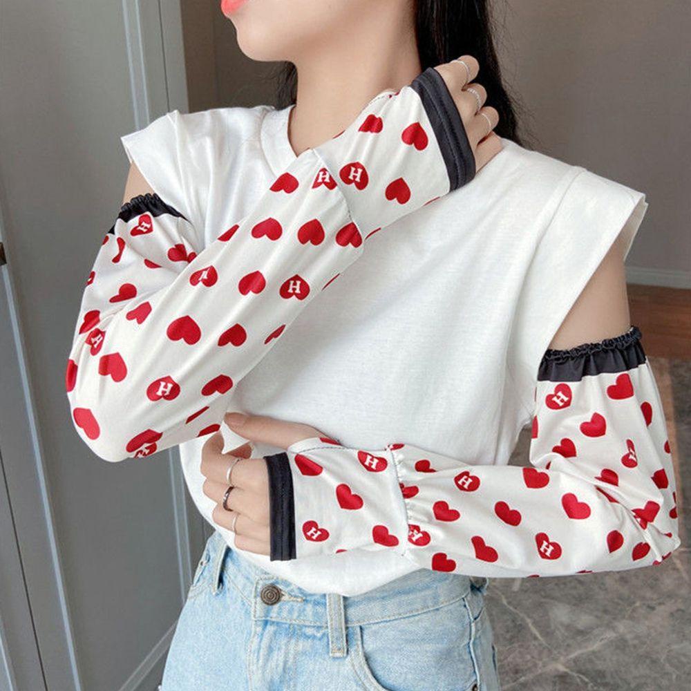 Găng Tay Chống Nắng Co Giãn Giữ Ấm Cánh Tay Bằng Lụa Lạnh Họa Tiết Bướm Da Báo Trái Tim Bảo Vệ Chống Nắng