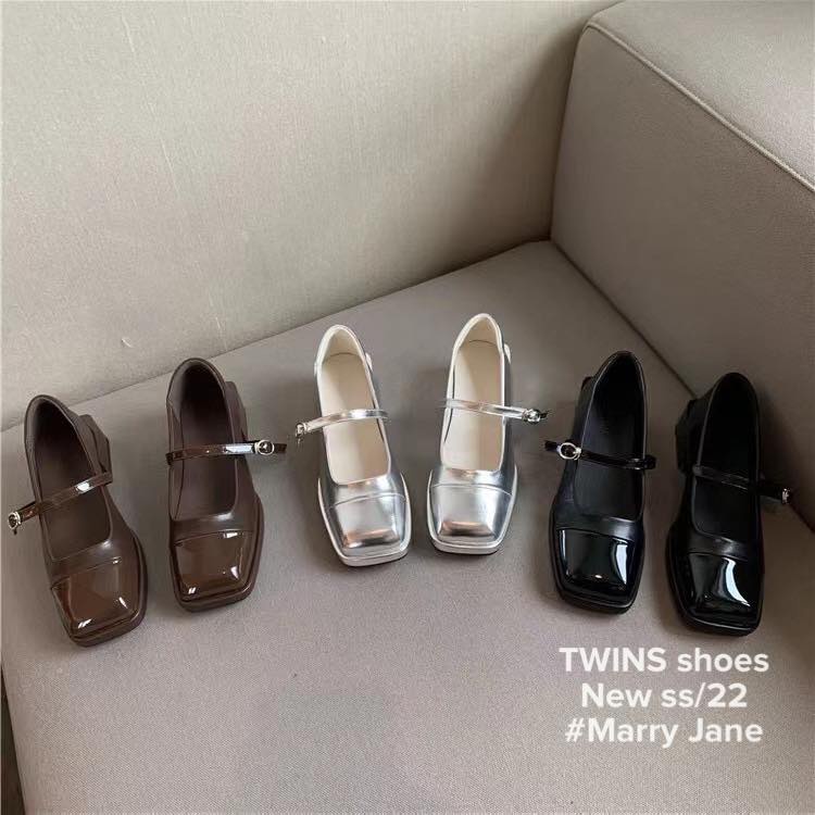 Giày búp bê Mary Jane quai cài đế vuông 5cm Vintage phiên bản Hàn mới nhất siêu êm chân