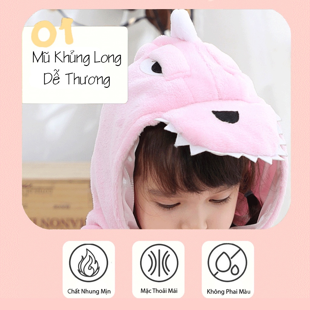 Bộ Khủng Long Cho Bé Màu Hồng Bộ đồ thú Chất Nhung Mịn (Đủ size)