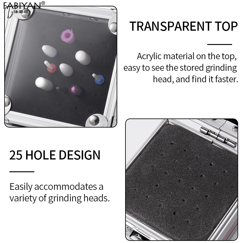 FABIYAN Hộp Đựng Đầu Mài Móng Tay 25 Lỗ Chống Mòn Tiện Dụng Cho Salon