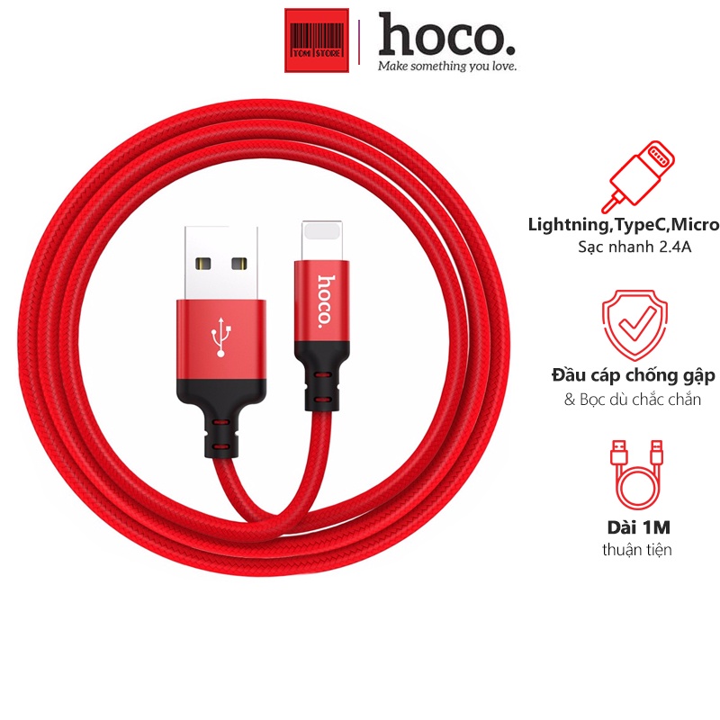 Cáp bọc dù Hoco X14 chất lượng cao, cáp sạc iphone, ipad, lightning, micro usb và type c