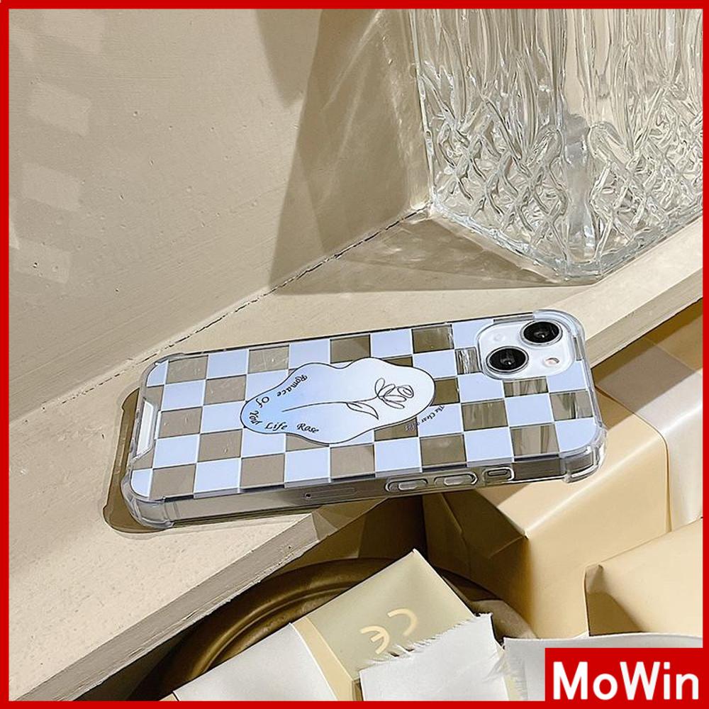 iPhone Case Luxury Acrylic Mirror Airbag Shockproof Protection Camera Checkerboard Check Rose Flower Compatible For iPhone 11 Pro Max 13 Pro Max 12 Pro Max 7Plus XS Max
