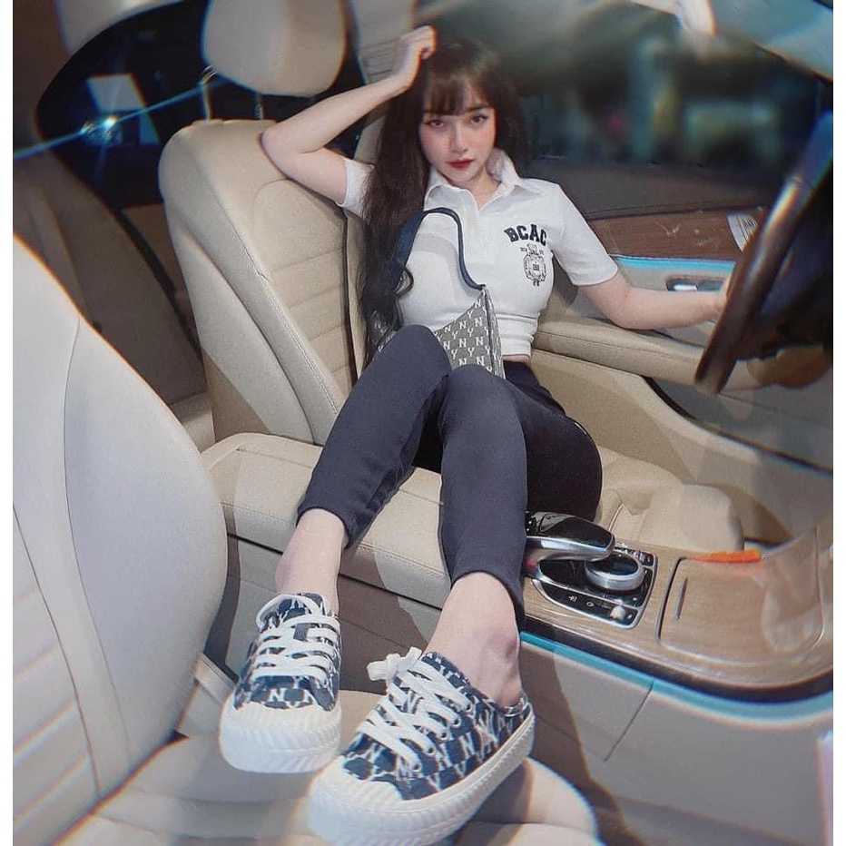 Giày Đạp Gót MLB Chính Hãng 💙FREESHIP💙 MLB Mule NY Monogram Denim - Giày Mule Playball Nữ Chuẩn Auth - Simple Sneaker