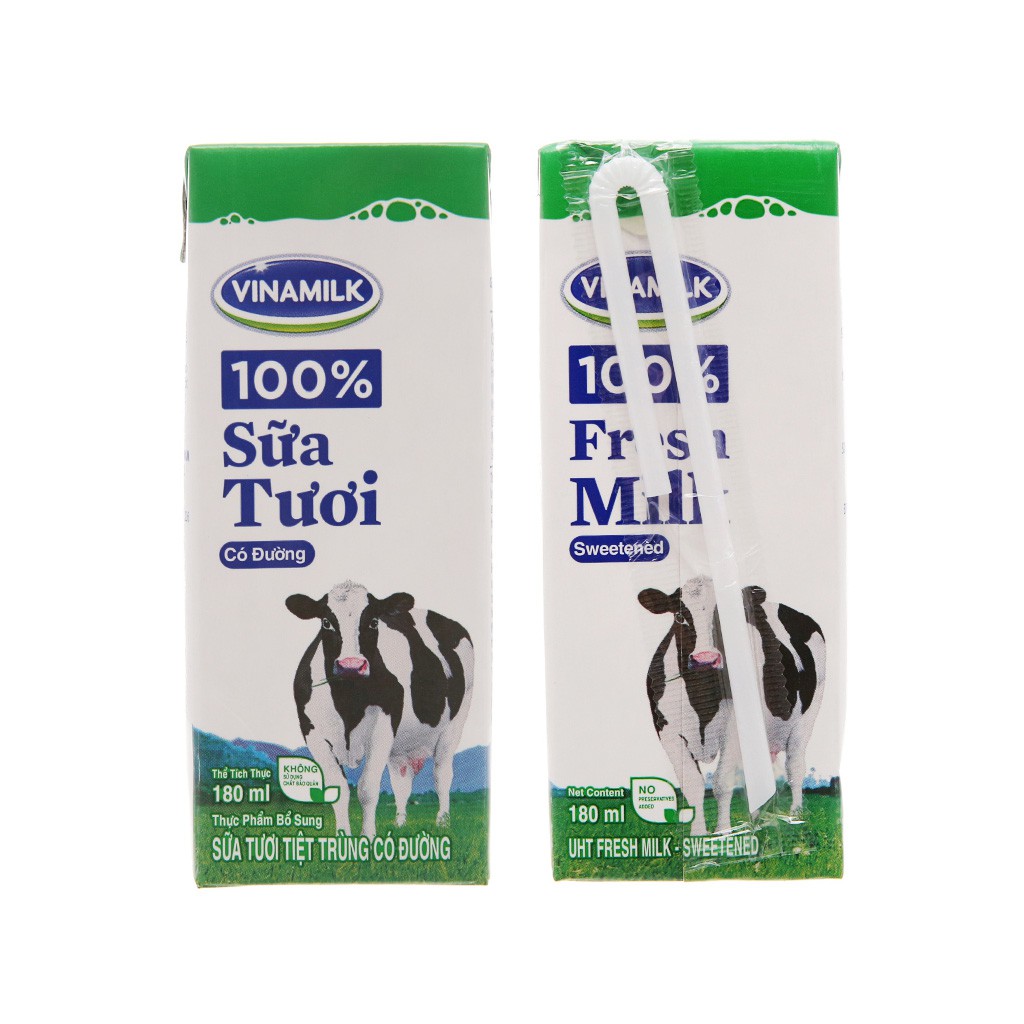 [CHÍNH HÃNG] Sữa Tươi Tiệt Trùng Vinamilk 100% Có Đường Thùng 48 Hộp x 180ml