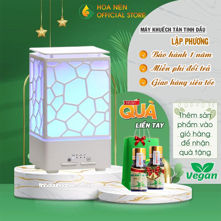 Máy Xông Tinh Dầu Lập Phương Cao Cấp Hoa Nén 200ml - Thiết kế sang trọng, chế độ phun mạnh mẽ, bảo hành 12 tháng