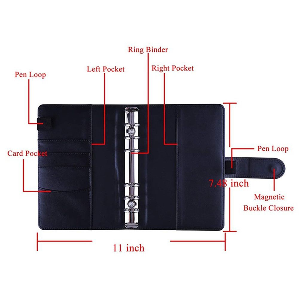 Bìa sổ còng da PU nhiều màu tùy chọn khổ A6 kèm 12 túi phòng bì đựng tiền mặt và nhãn dán dùng lên kế hoạch chi tiêu