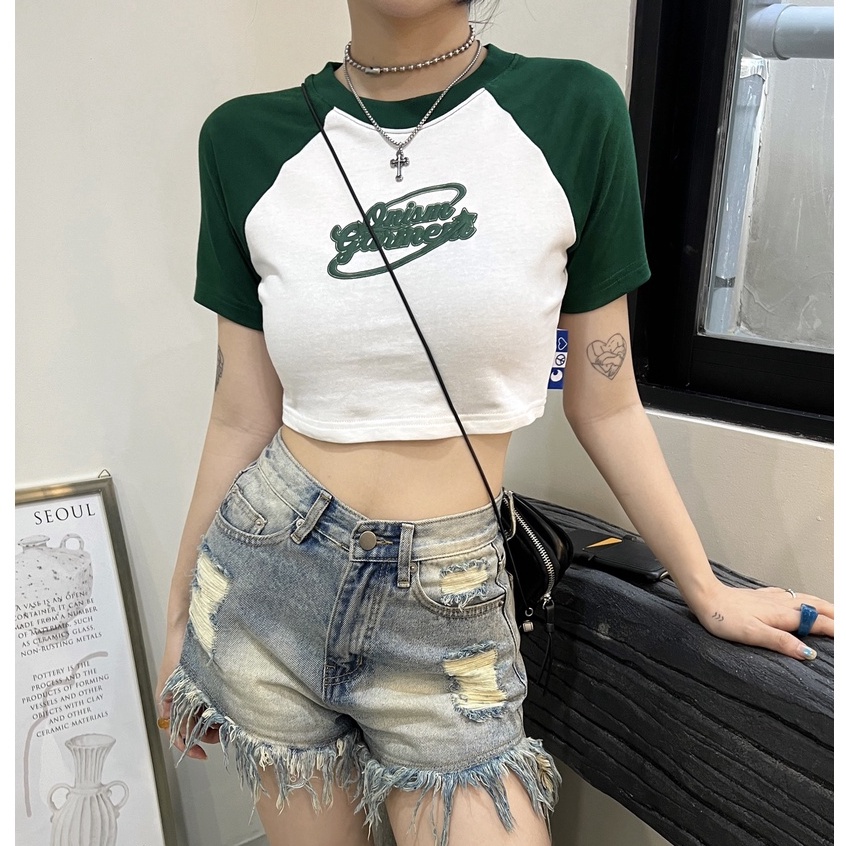 Áo thun raglan croptop ONISM BASIC màu trắng - Raglan tee ONISM