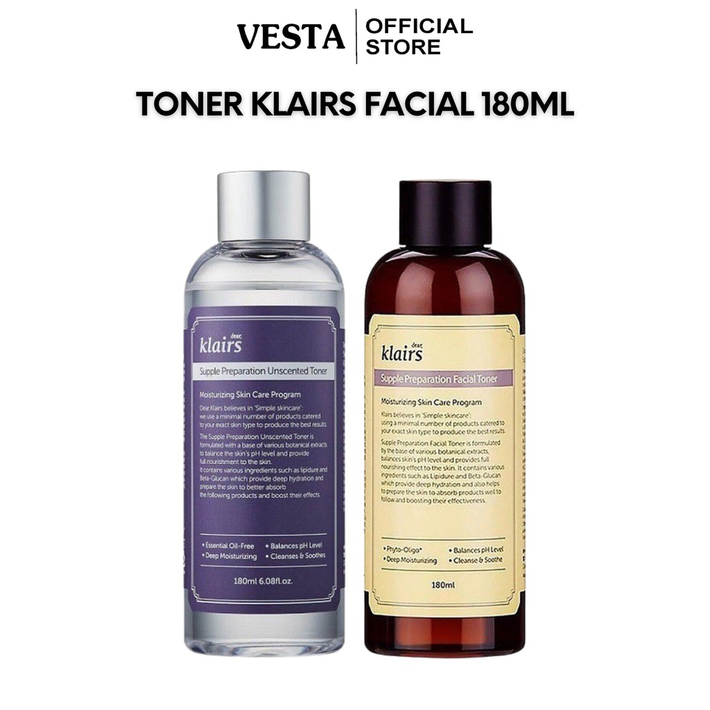 Nước Hoa Hồng Dear Klairs Supple Preparation Unscented Toner 180ml