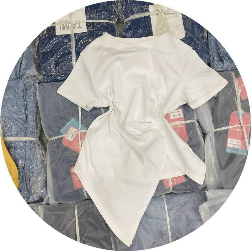 Áo thun Nhún eo tà xéo vạt nhọn xẻ 1 bên Cao cấp